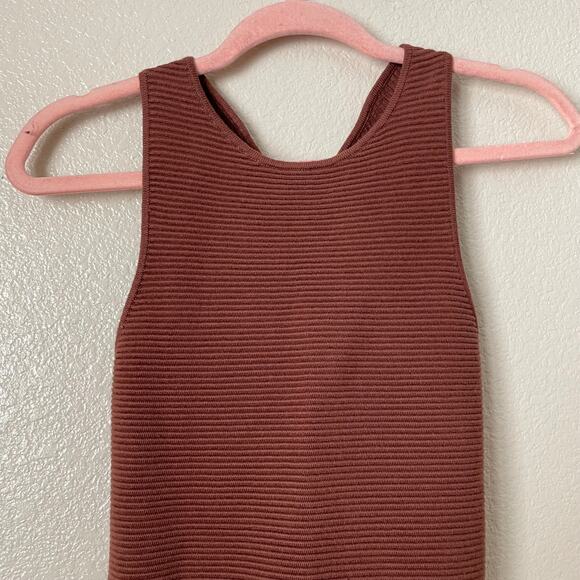 Abercrombie & Fitch Dress Womens Small Petite Brown Scuba Ribbed Knit Mini Cross - Picture 5 of 12